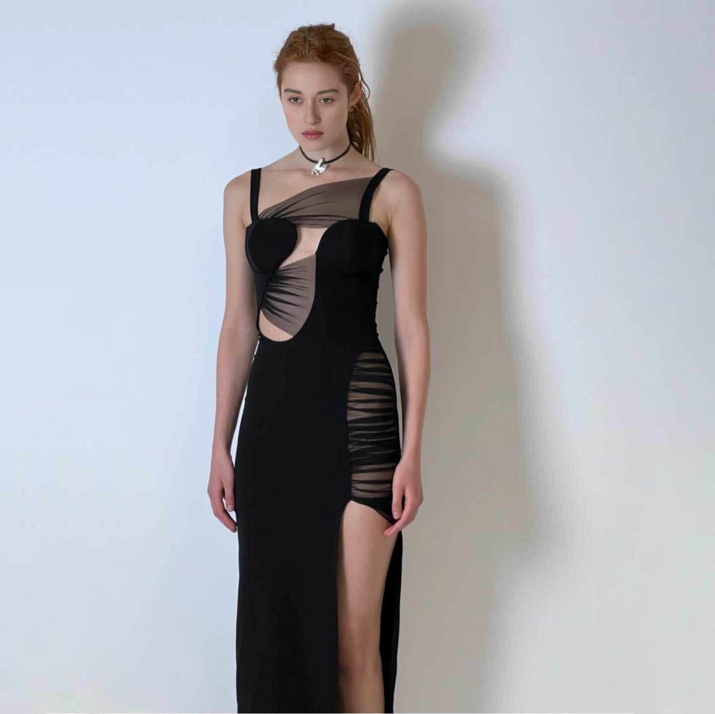 IRREGULAR BANDAGE MAXI DRESS IN BLACK