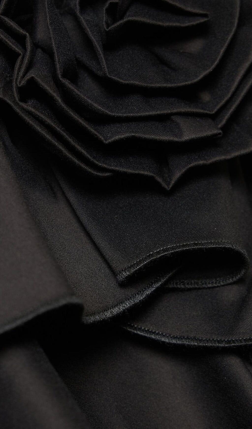 RUFFLE-DETAIL HALTER CROP TOP IN BLACK