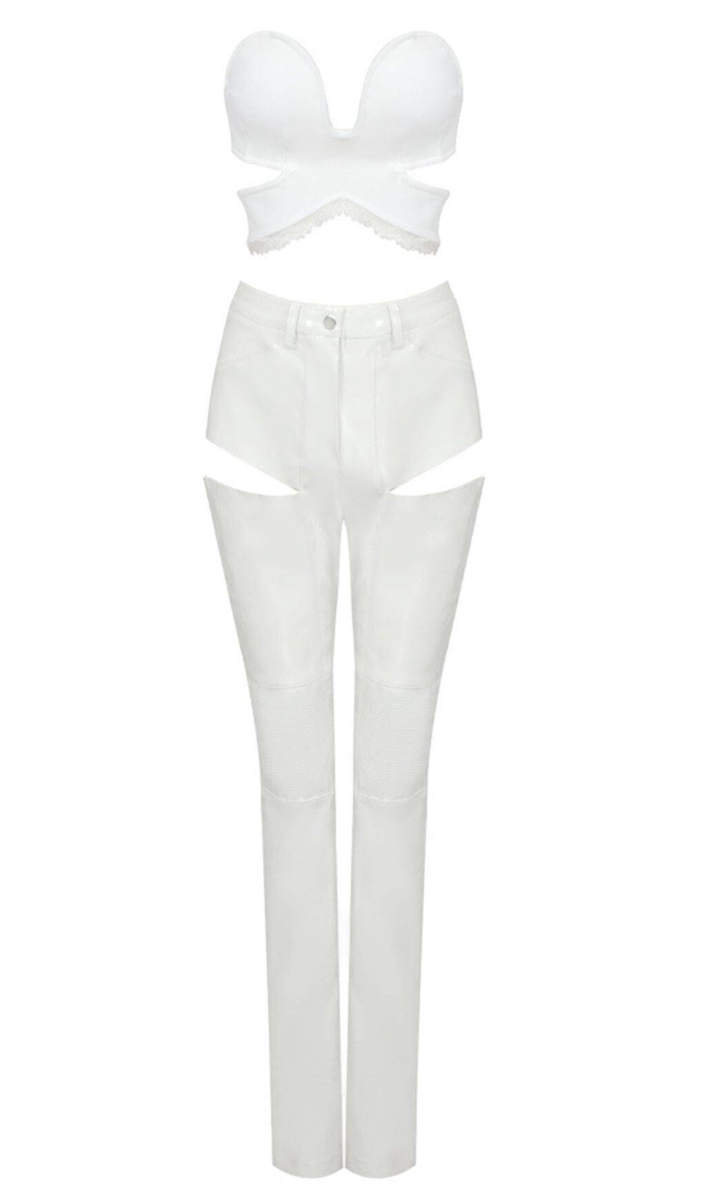 CUT OUT PU TWO-PIECE SUIT IN WHITE