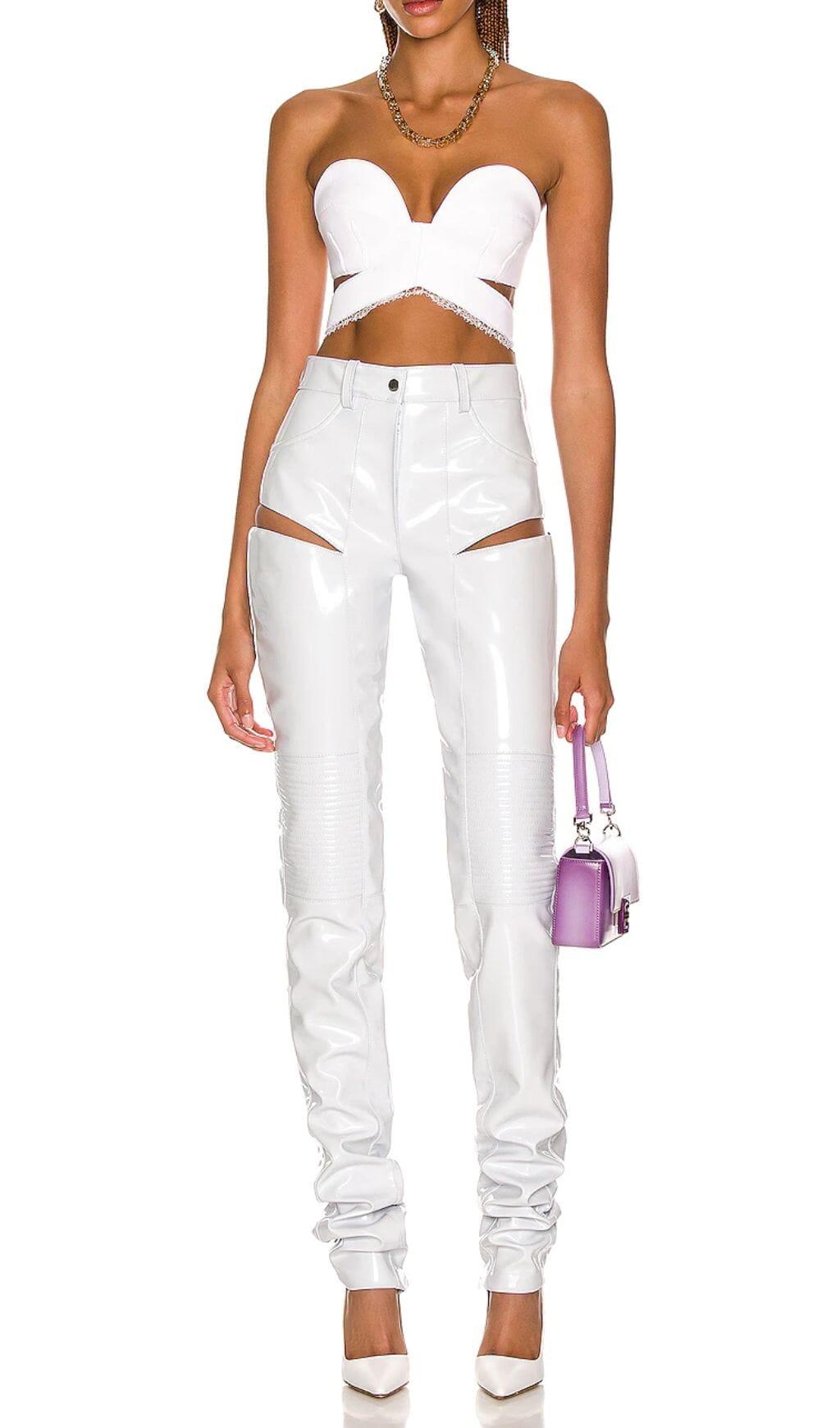 CUT OUT PU TWO-PIECE SUIT IN WHITE