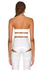 CUT OUT PU TWO-PIECE SUIT IN WHITE