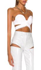 CUT OUT PU TWO-PIECE SUIT IN WHITE