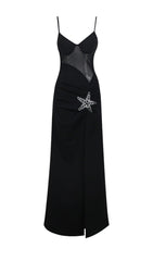 STARFISH EMBELLISHED MESH BODICE MAXI DRESS IN BLACK