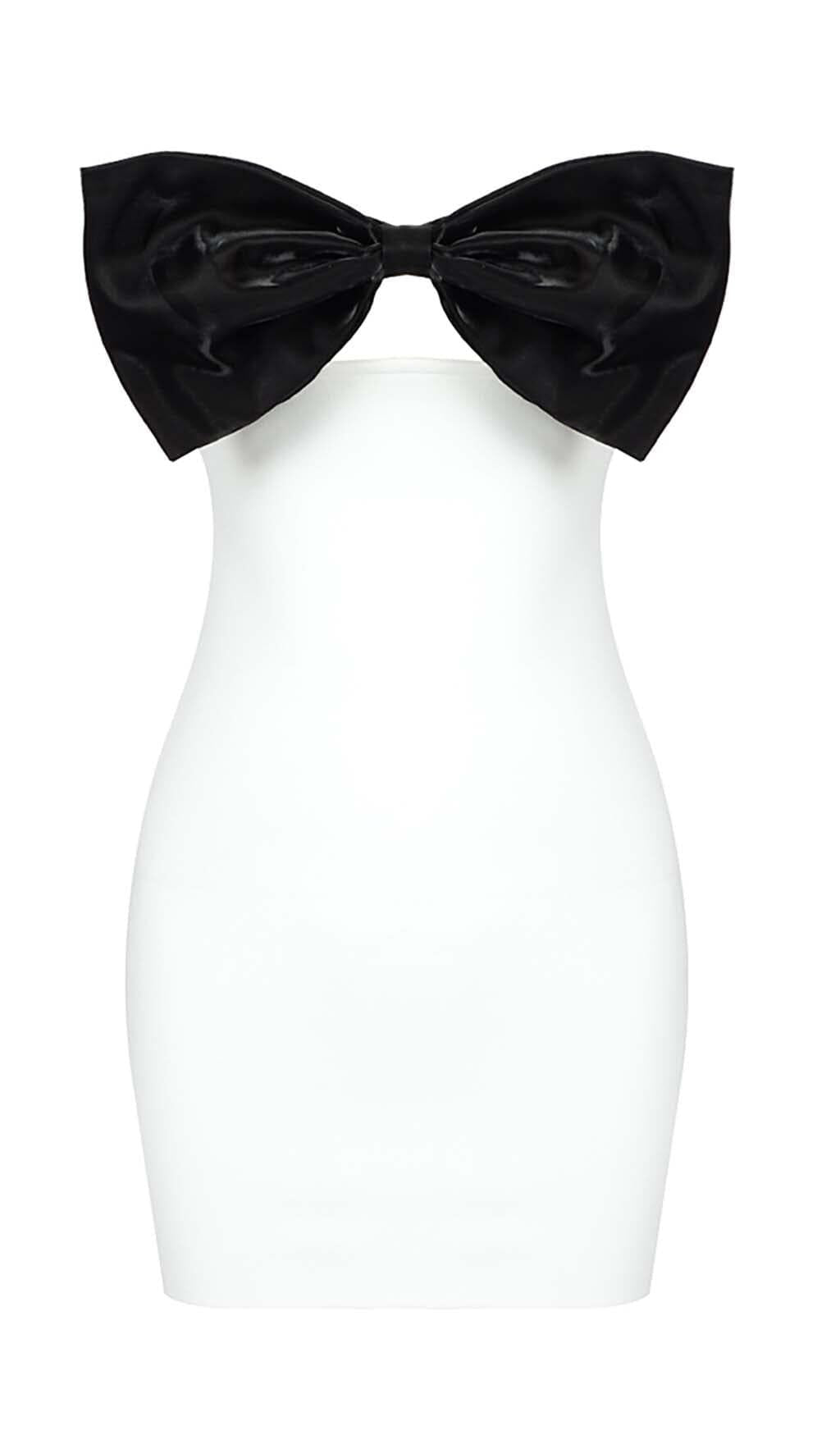 STRAPLESS BOW MINI DRESS IN WHITE