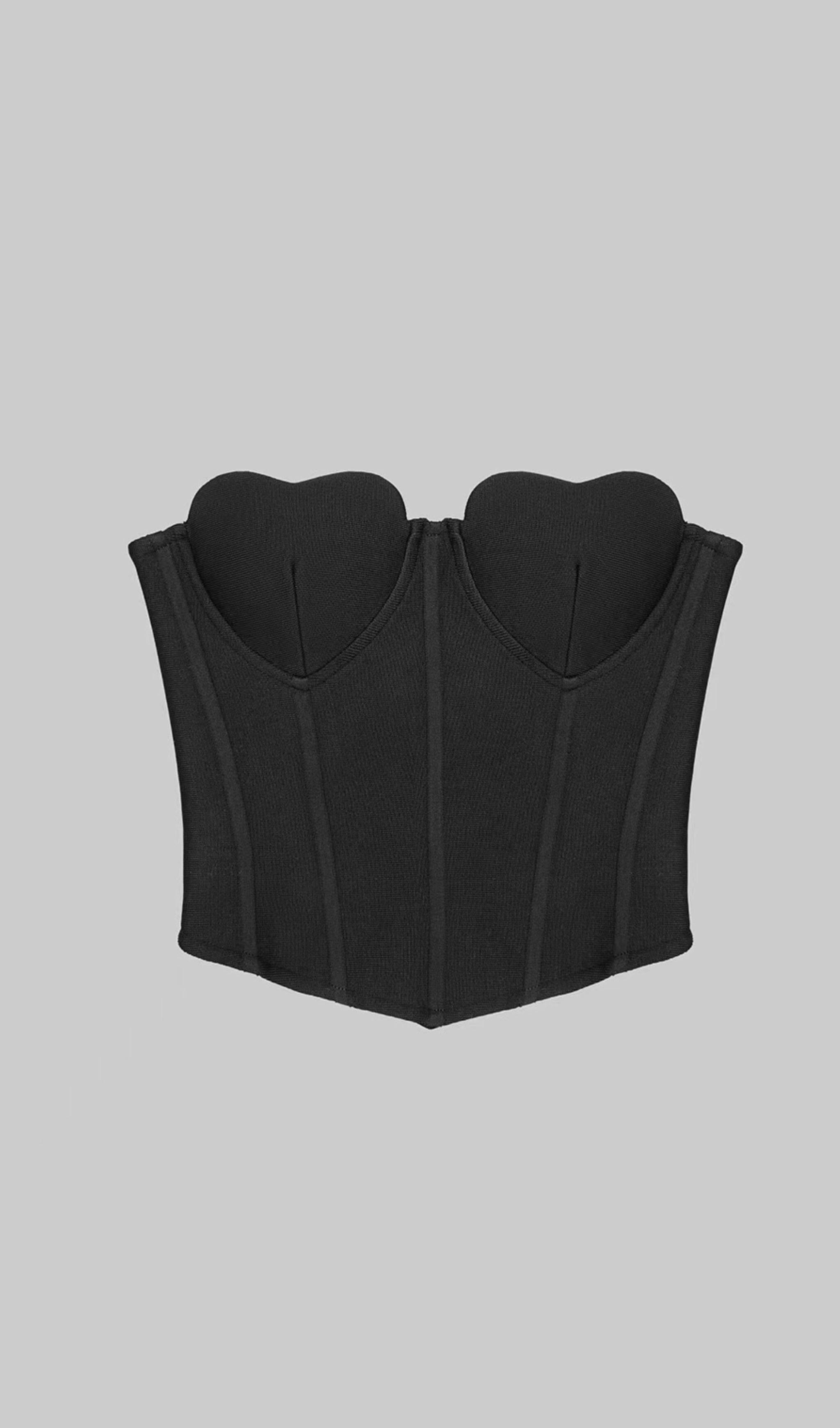 STRAPLESS CORSET CROPPED TOP IN BLACK