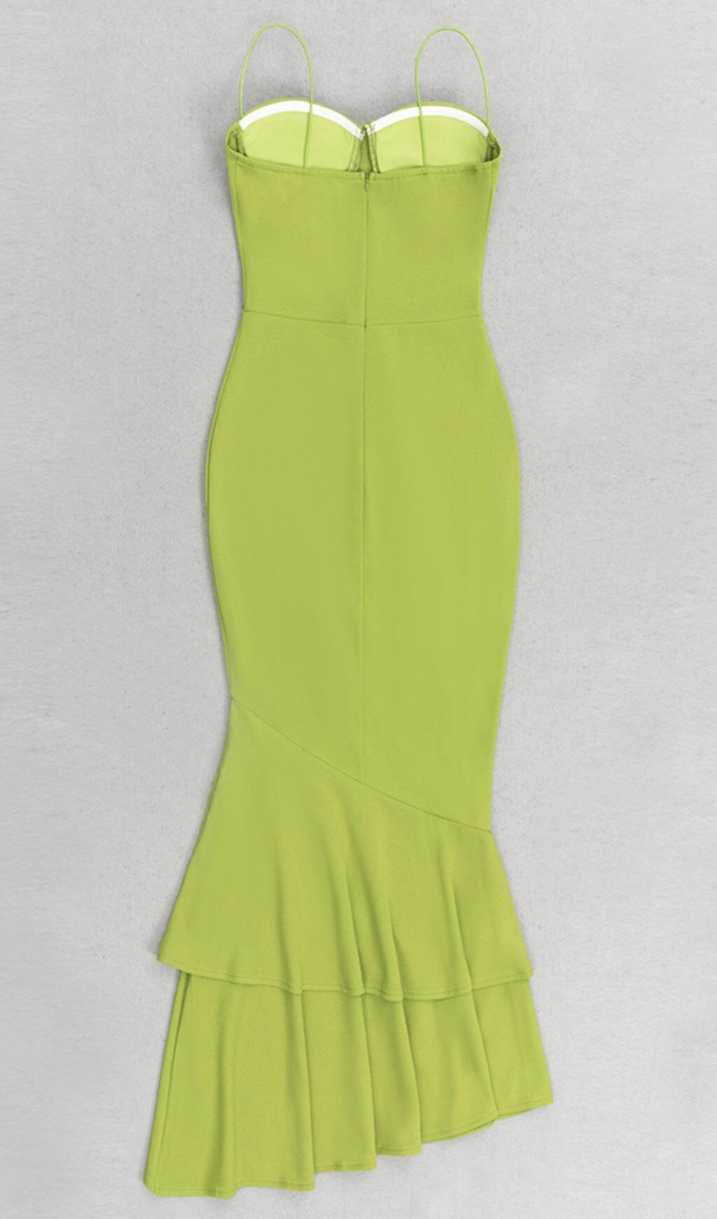 STRAPPY FISHTAIL MAXI DRESS IN GREEN