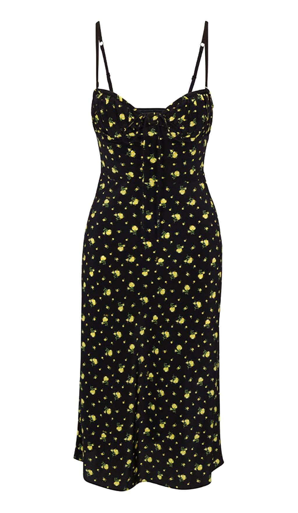 STRAPPY FLORAL PRINT MIDI DRESS IN BLACK