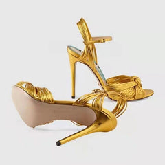 STRAPPY HEEL SANDALS IN GOLD