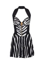 STRIPE STRAPPY MINI DRESS IN BLACK