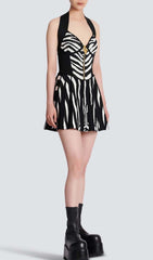 STRIPE STRAPPY MINI DRESS IN BLACK