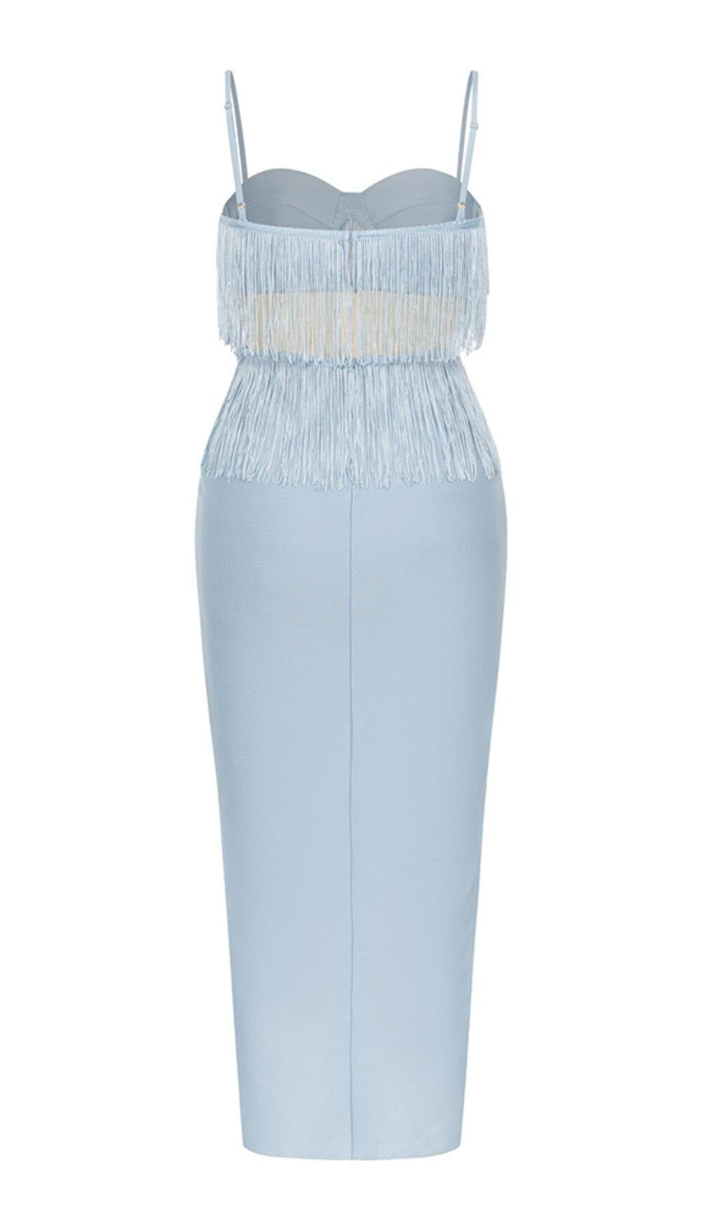 TASSEL BANDAGE MIDI DRESS IN LIGHT BLUE