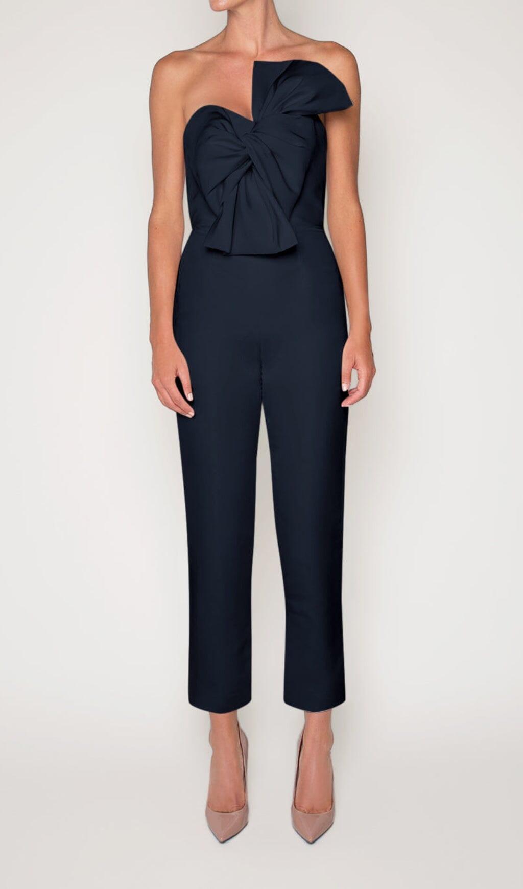 TWISTED BOW SILK FAILLE JUMPSUIT