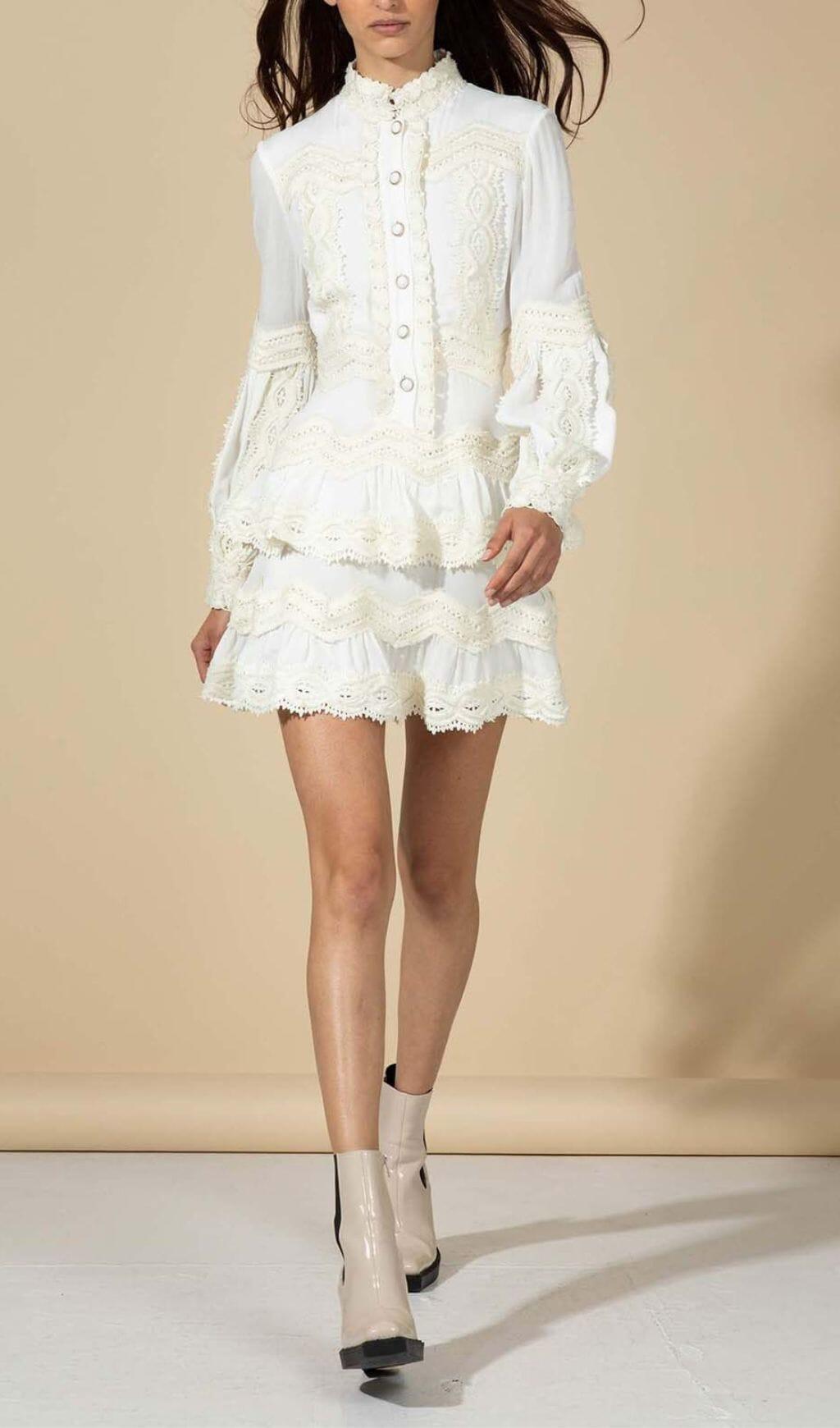 TWO LAYERS TIERED RUFFLES MINI DRESS IN WHITE