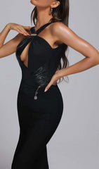 BACKLESS SLEEVELESS BANDAGE MAXI DRESS IN BLACK