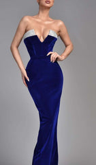 BANDEAU OFF SHOULDER MAXI DRESS IN ROYAL BLUE