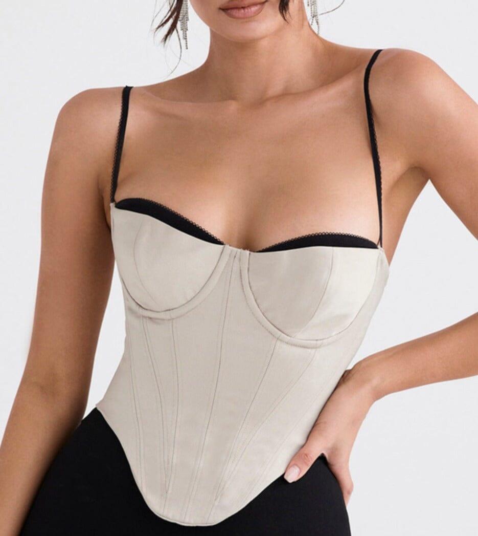 BEIGE SATIN UNDERWIRED CORSET