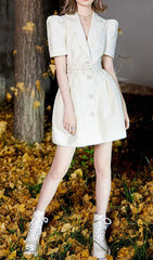 EMBROIDERED BUTTON JACKET DRESS IN WHITE