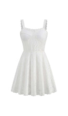 EYELET LACE STRAPPY MINI DRESS IN WHITE