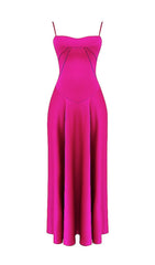 FUCHSIA LACE UP MAXI DRESS