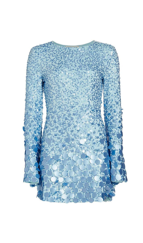 LIGHTNING FLARED SLEEVE MINI DRESS IN BLUE Ohhal LIGHTNING FLARED SLEEVE MINI DRESS IN BLUE Ohhal