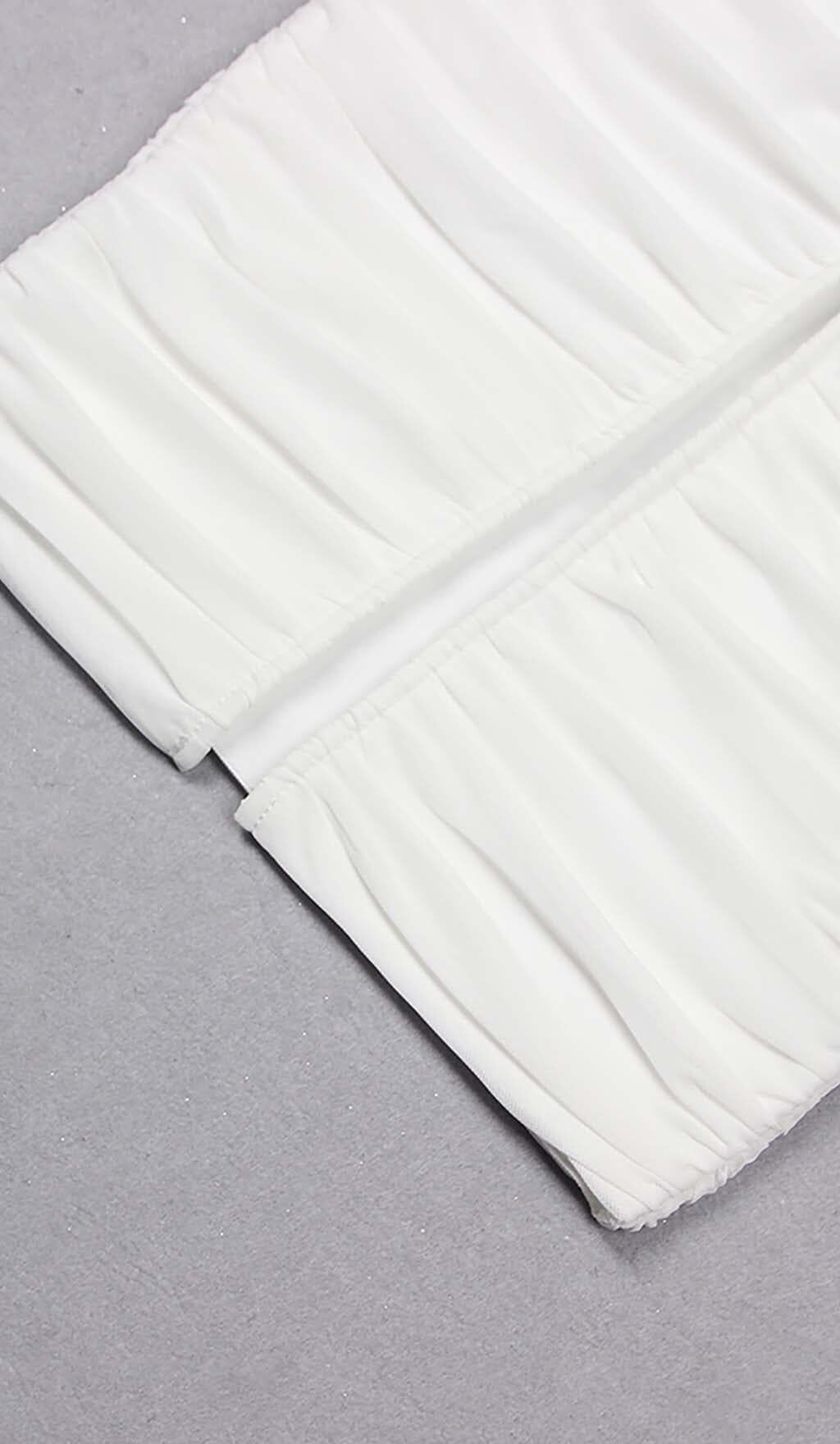 RUCHED BANDEAU MIDI DRESS IN WHITE