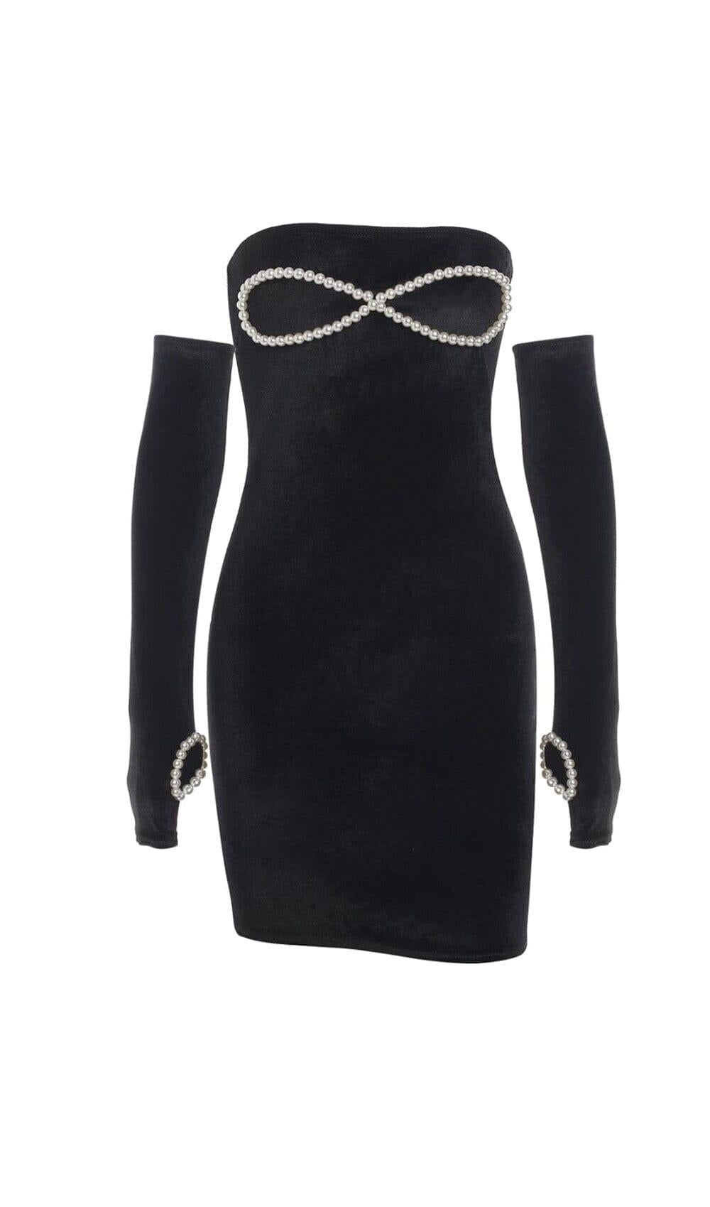 STRAPLESS BODYCON VELVET MINI DRESS IN BLACK