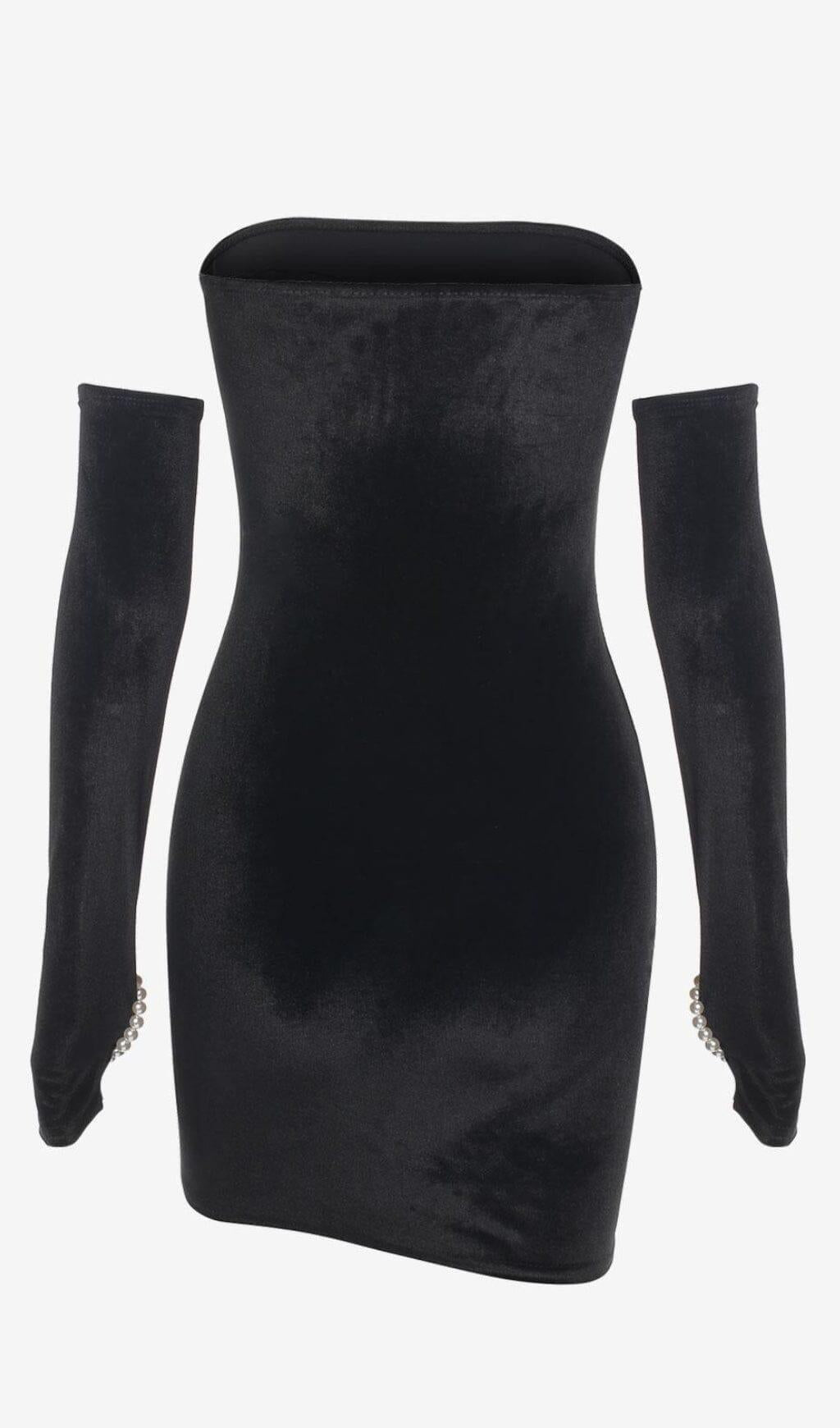 STRAPLESS BODYCON VELVET MINI DRESS IN BLACK