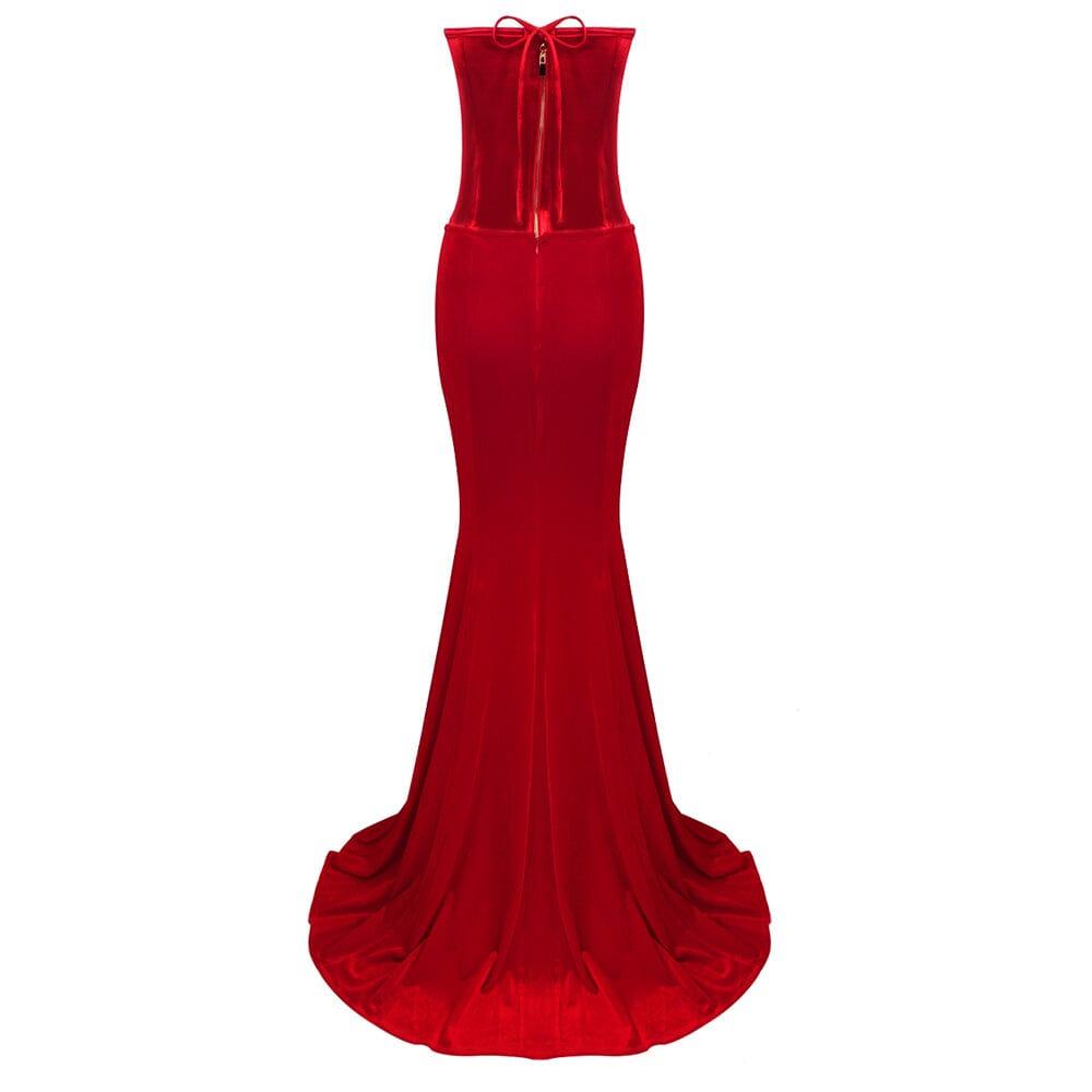 STRAPLESS CORSET TWO-PIECE DRESS IN RED