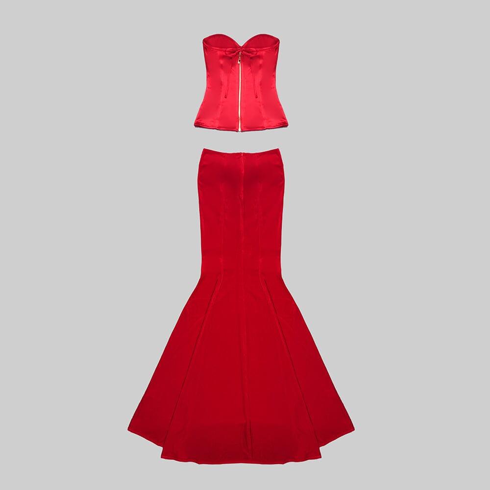 STRAPLESS CORSET TWO-PIECE DRESS IN RED