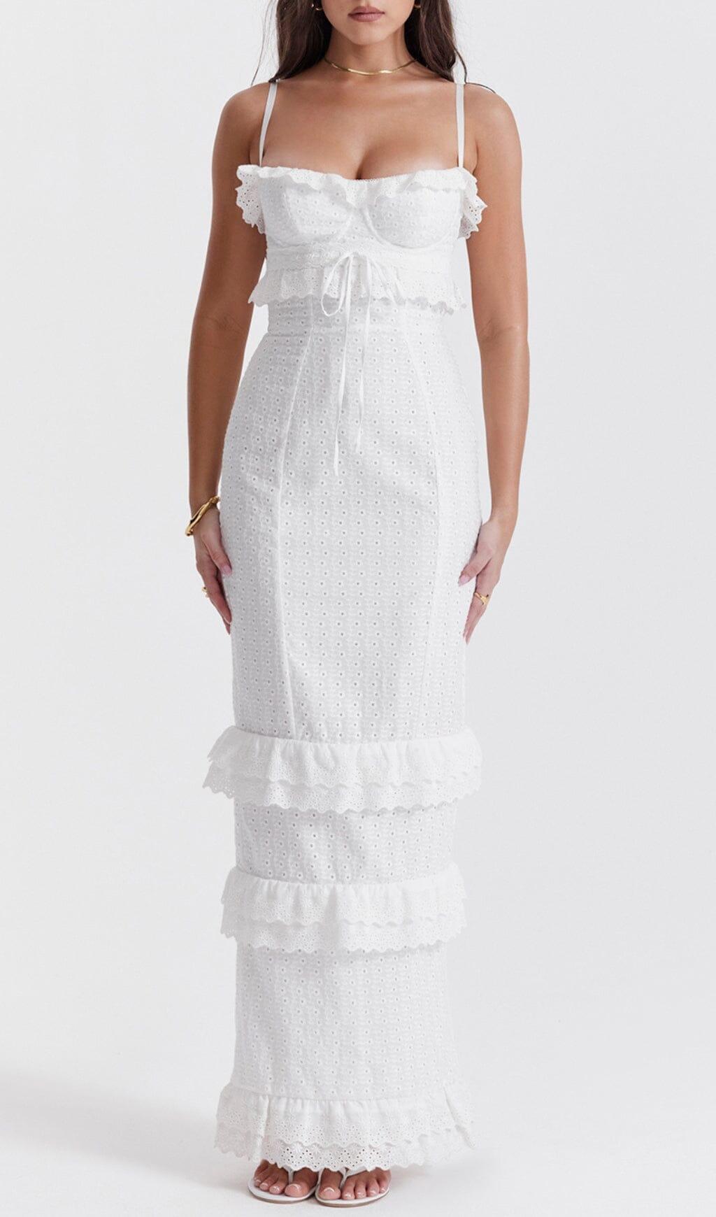 WHITE BRODERIE MAXI DRESS