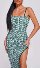 SPAGHETTI STRAP BANDAGE MIDI DRESS IN GREEN