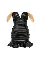 STRAPLESS LEATHER MINI DRESS IN BLACK