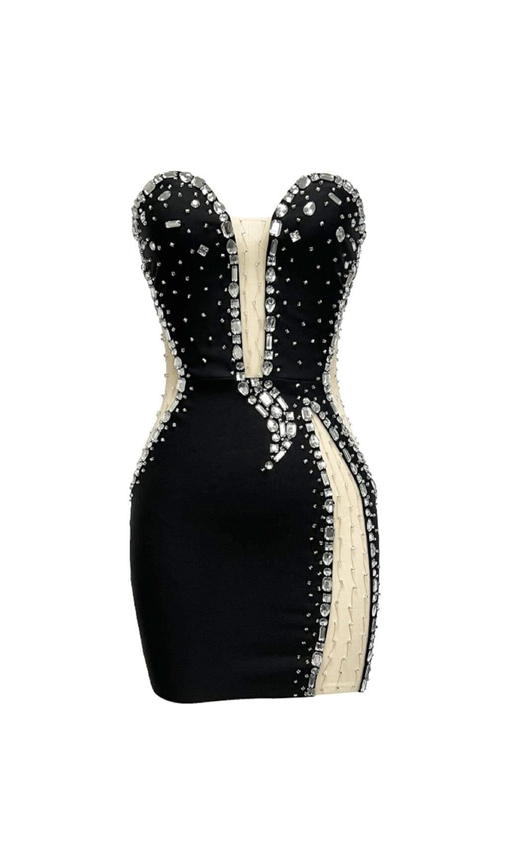 STRAPLESS RHINESTONE BANDAGE DRESS IN BLACK