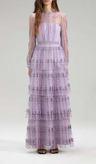 TIERED LACE MAXI DRESS IN LILAC