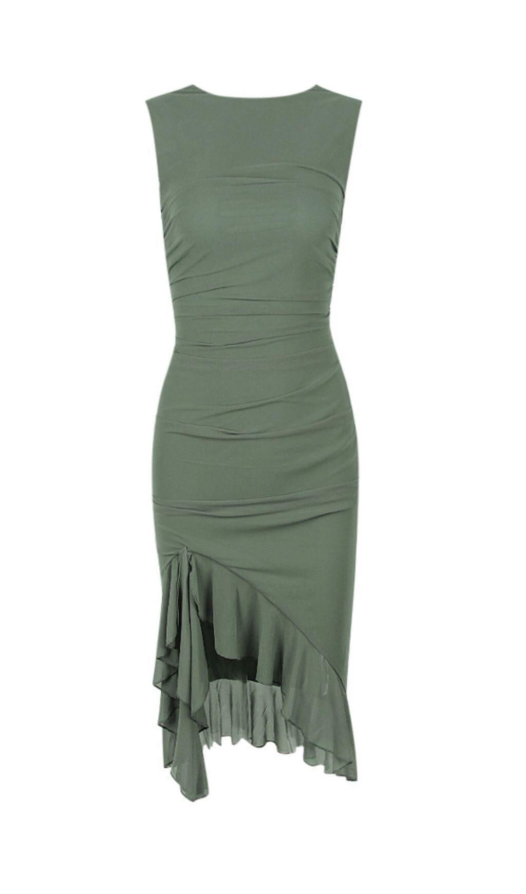 RUCHED IRREGULAR CORSET DRESS IN GREEN