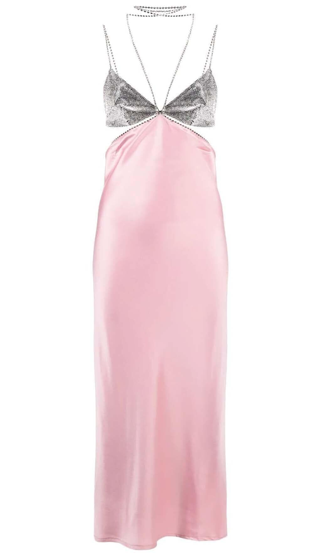 CRYSTAL-EMBELLISHED SLIP MIDI DRESS IN PINK