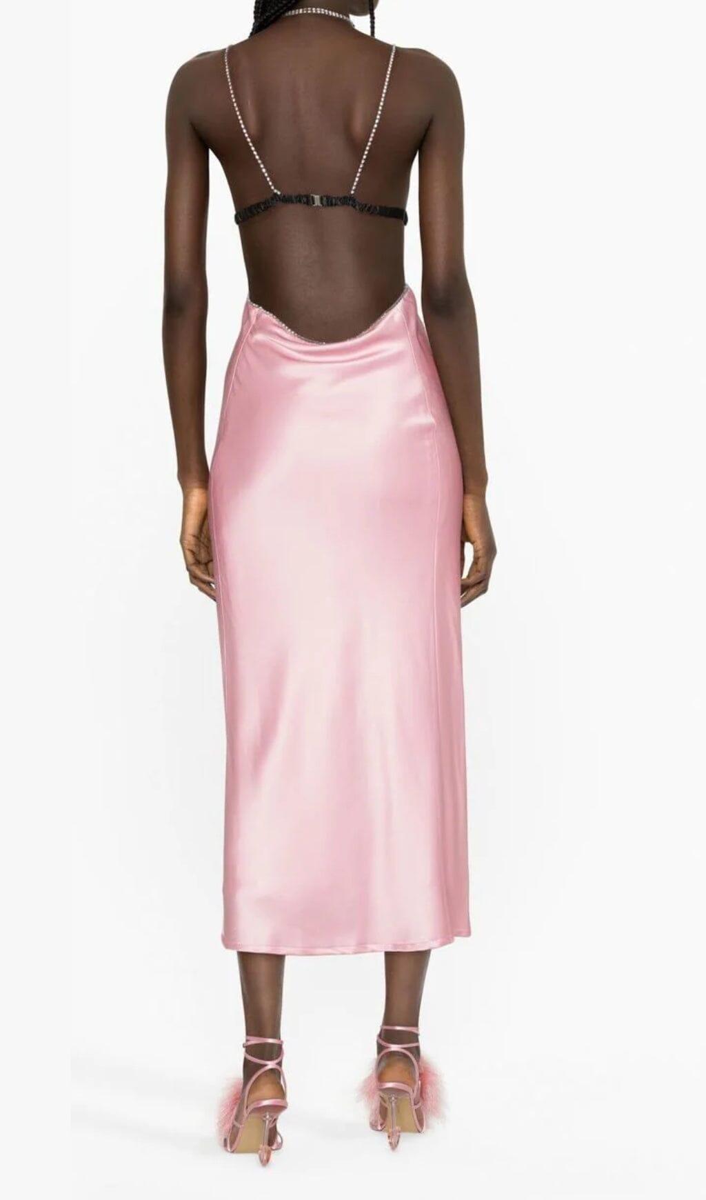 CRYSTAL-EMBELLISHED SLIP MIDI DRESS IN PINK