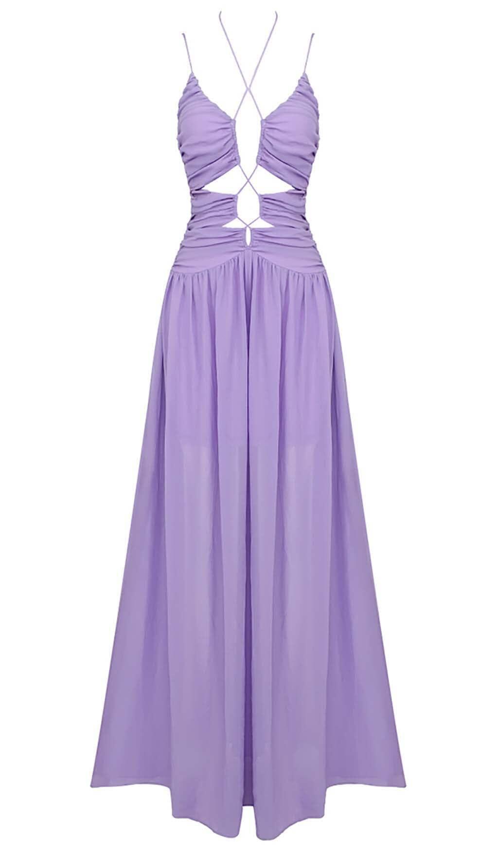 CUTOUT TULLE MAXI DRESS IN LIGHT PURPLE