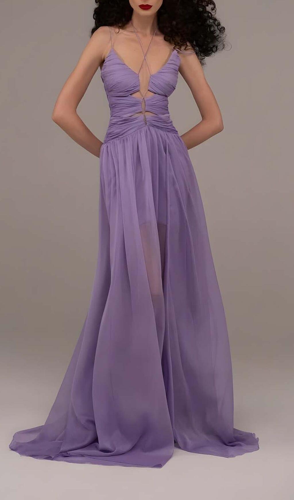 CUTOUT TULLE MAXI DRESS IN LIGHT PURPLE