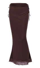 HIP WRAP MIDI SKIRT IN BROWN