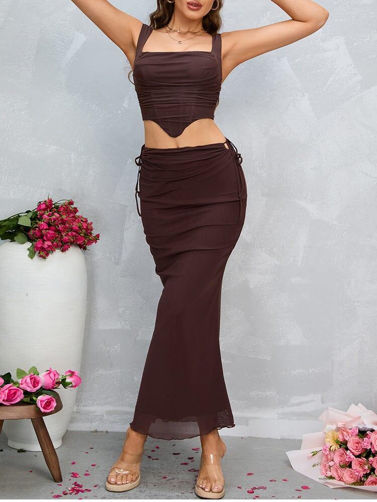 HIP WRAP MIDI SKIRT IN BROWN