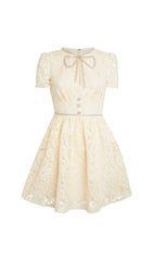 LACE BOW MINI DRESS IN CREAM YELLOW