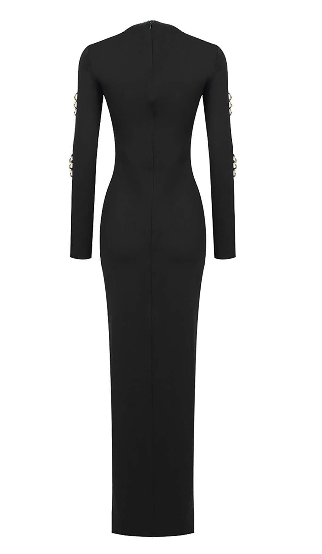 LONG SLEEVE EMBELLISHED MAXI DRESS IN BLACK