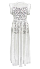 LEOPARD MESH MAXI DRESS IN WHITE