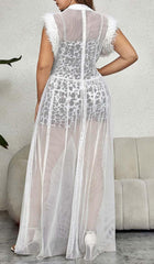 LEOPARD MESH MAXI DRESS IN WHITE