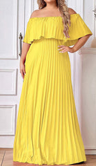 STRAPLESS PLEATED MAXI DRESS IN YELLOW