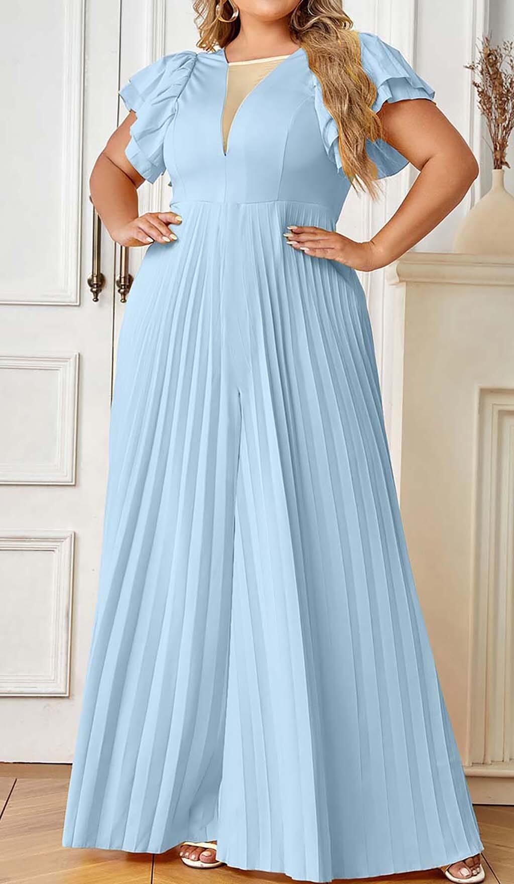 PLUNGE PLATED MAXI DRESS IN BLUE