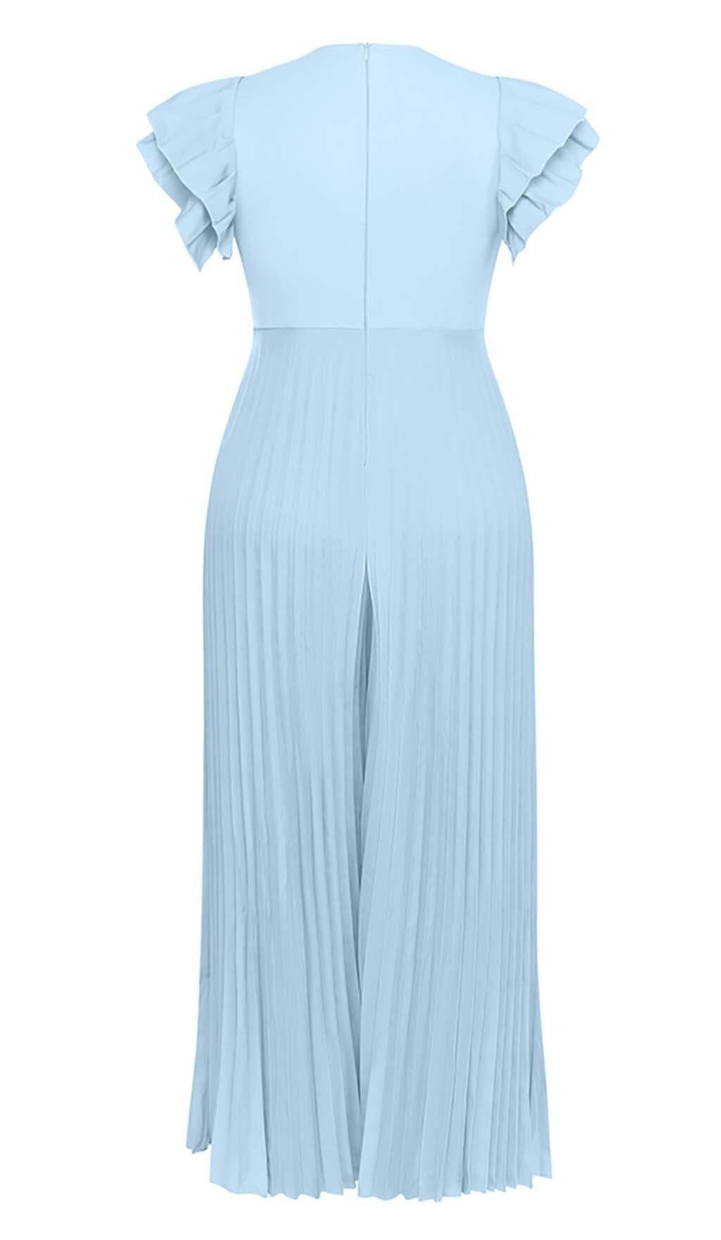 PLUNGE PLATED MAXI DRESS IN BLUE