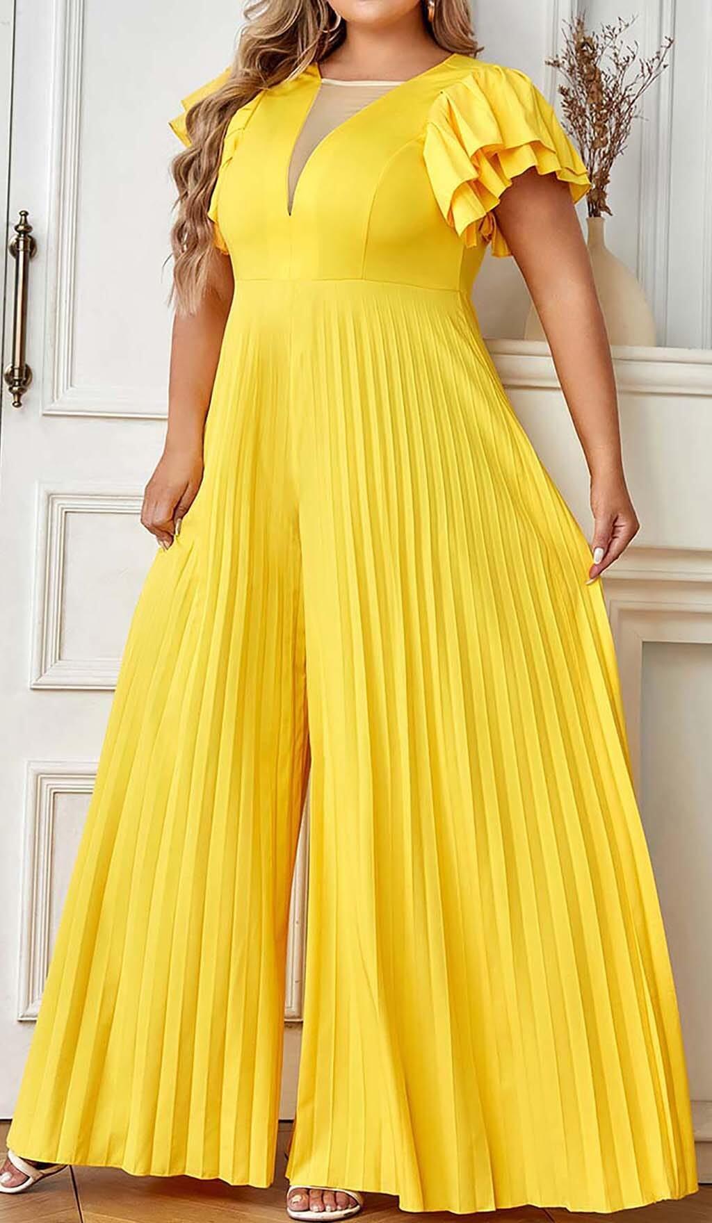 PLUNGE PLATED MAXI DRESS IN YELLOW