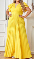 PLUNGE PLATED MAXI DRESS IN YELLOW